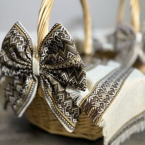Ukrainian Easter Basket Cover with Bow Traditional Embroidery 30x50 cm Rushnyk